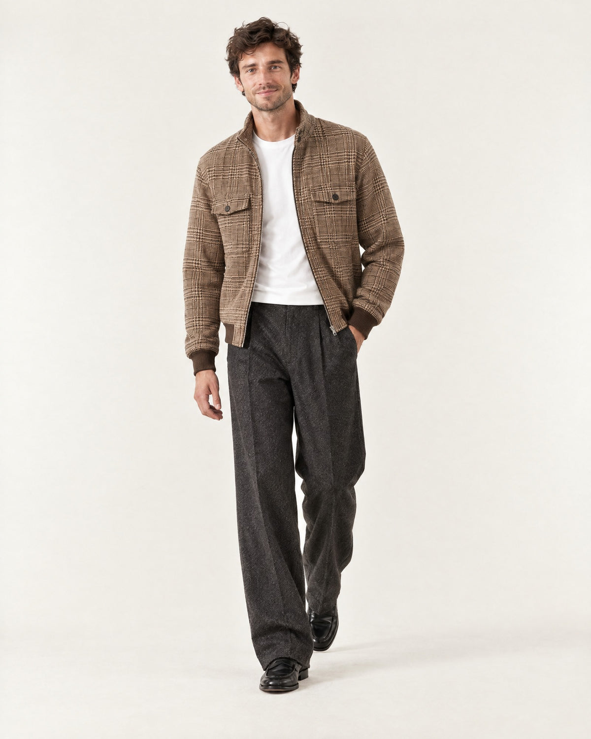 Cap Ferrat Harrington Jacket – on model, worn open