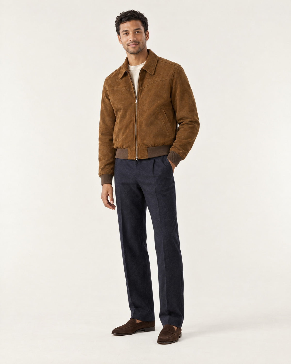 Estérel Faux Suede Jacket in Brown – on model