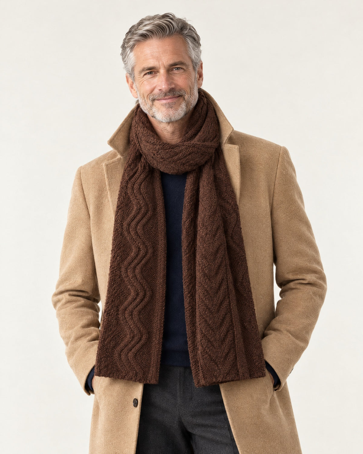 Èze Cable Scarf in Brown – on model
