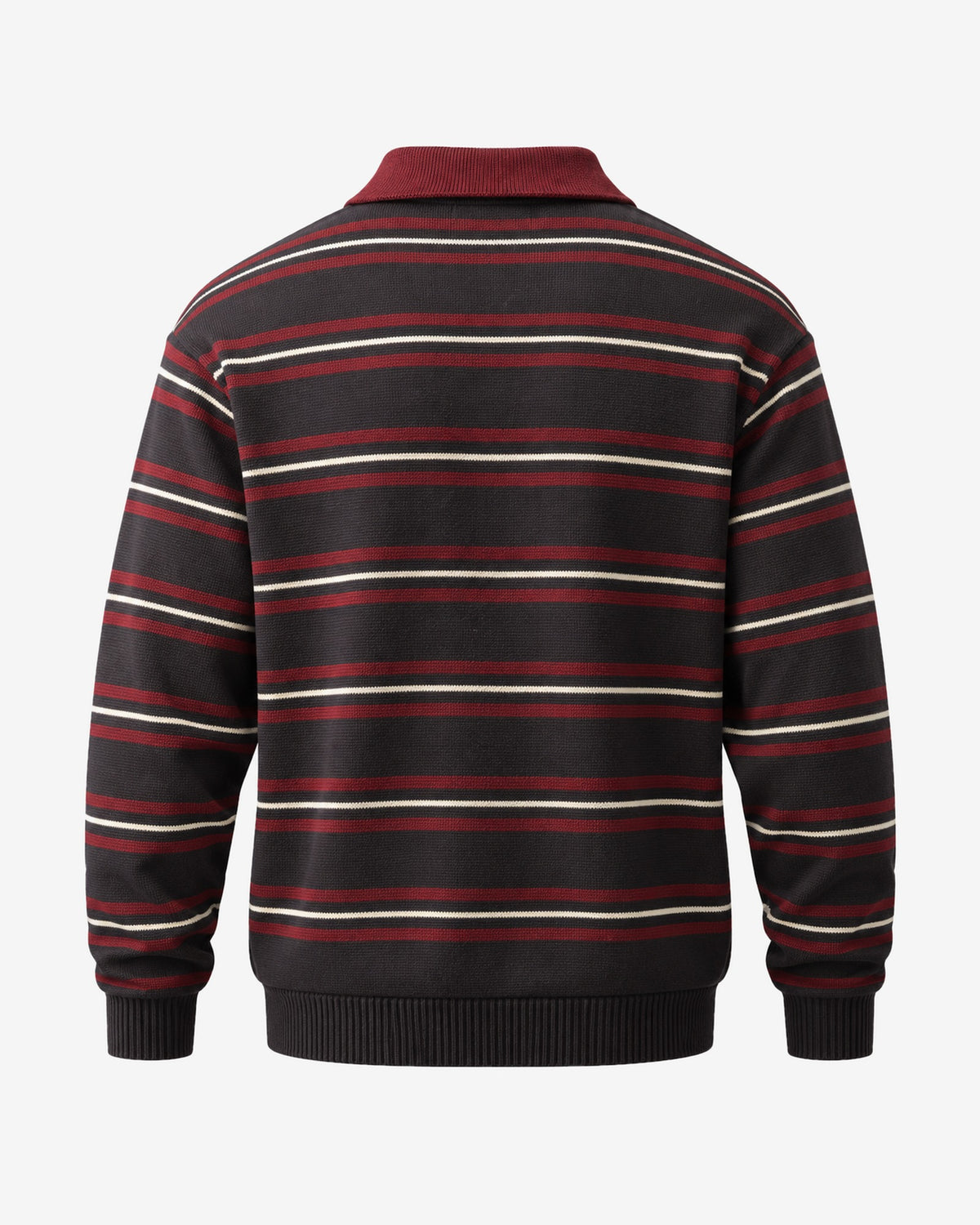 Hercule Striped Rugby Polo in Burgundy – back view