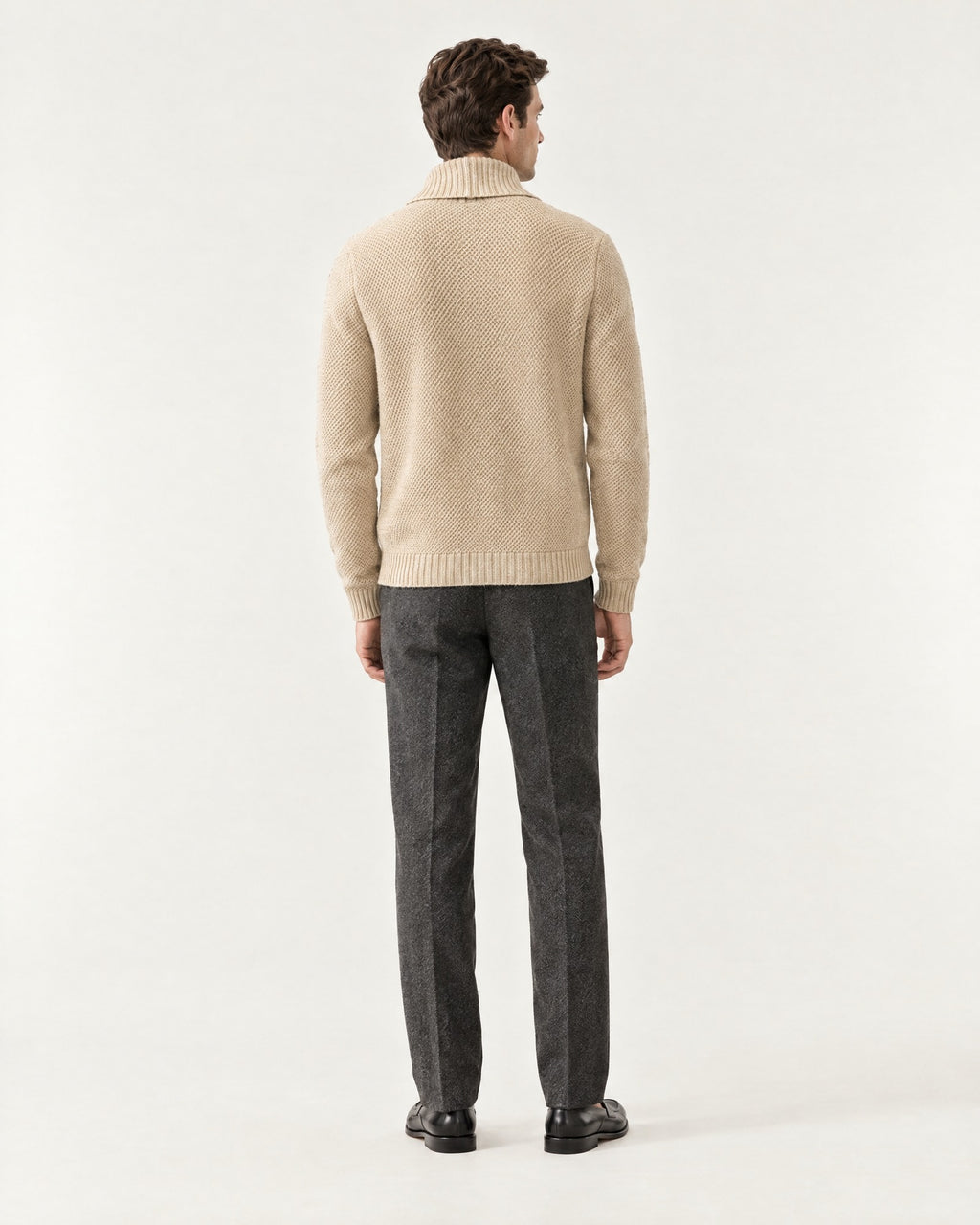 Lérins Double-Breasted Cardigan in Oat – on model, back view