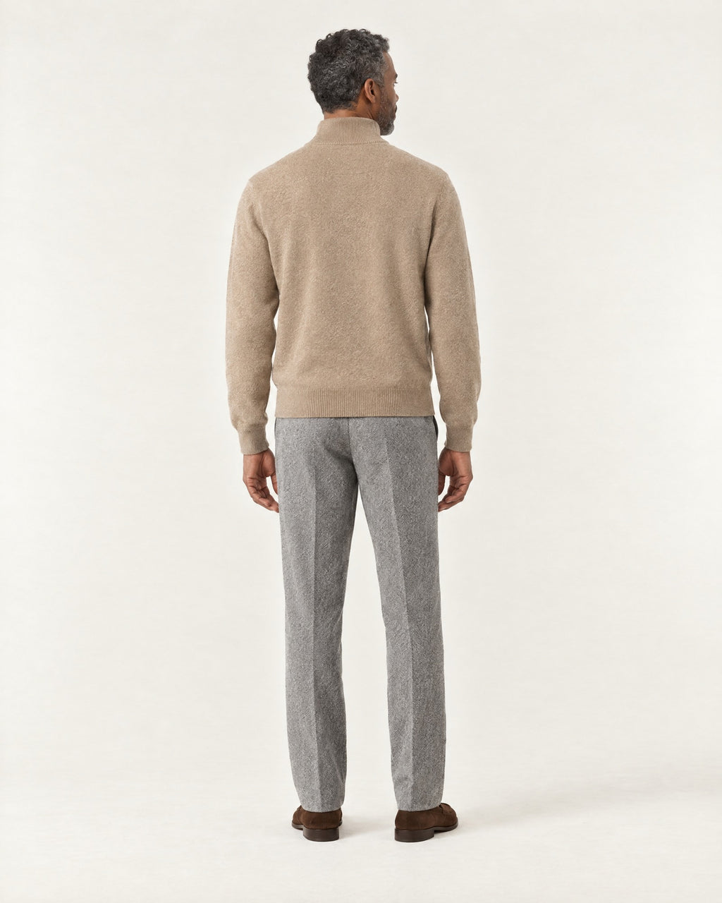 Menton Relaxed Quarter-Zip in Camel – on model, back view