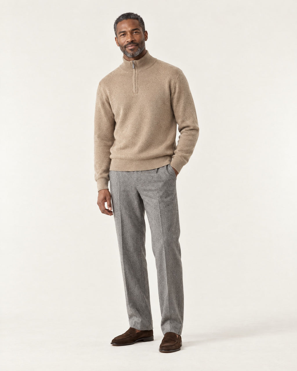 Menton Relaxed Quarter-Zip in Camel – on model