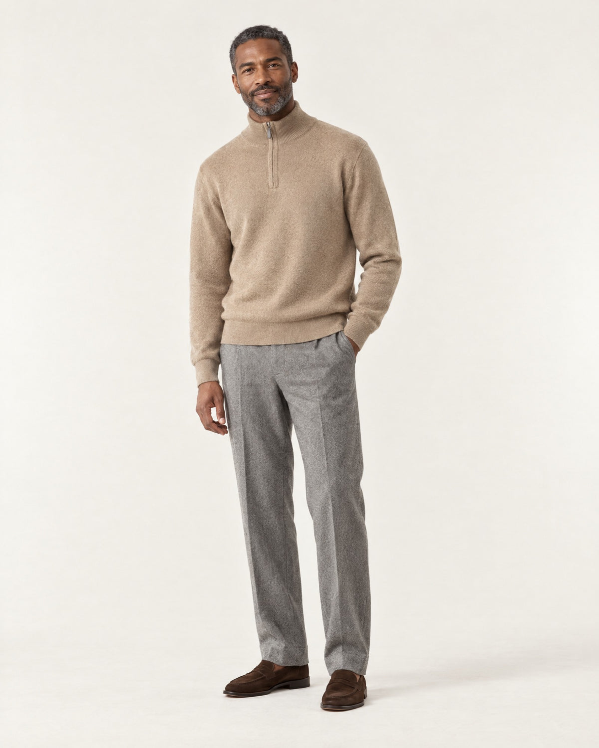 Menton Relaxed Quarter-Zip in Camel – on model