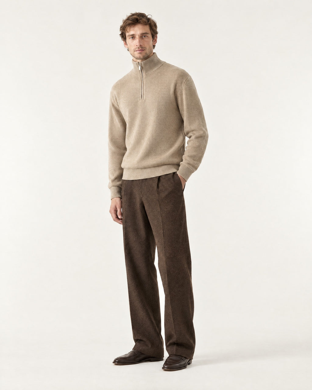 Menton Quarter-Zip Sweater in Sand – on model