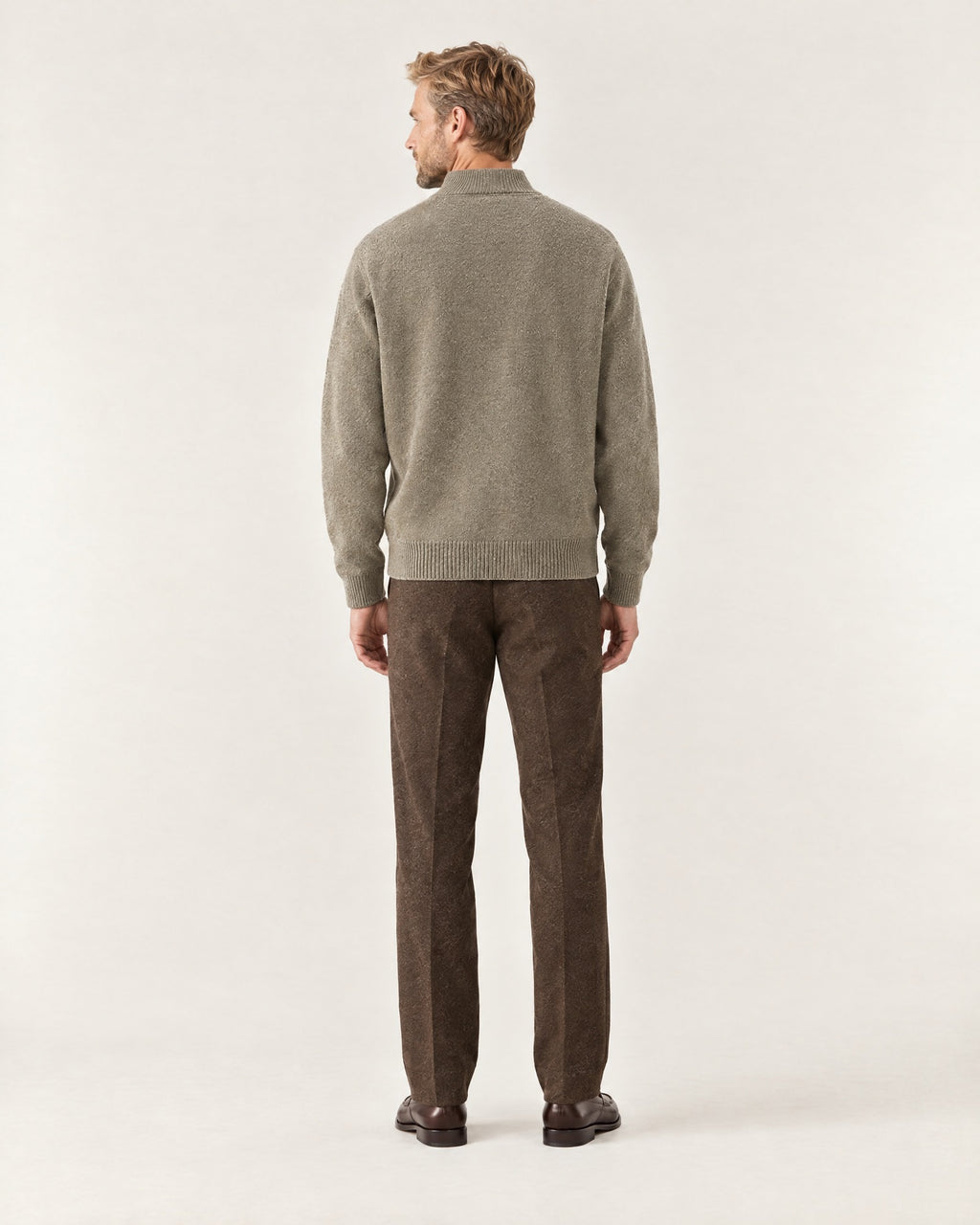 Mercantour Knit Jacket in Khaki – on model, back view
