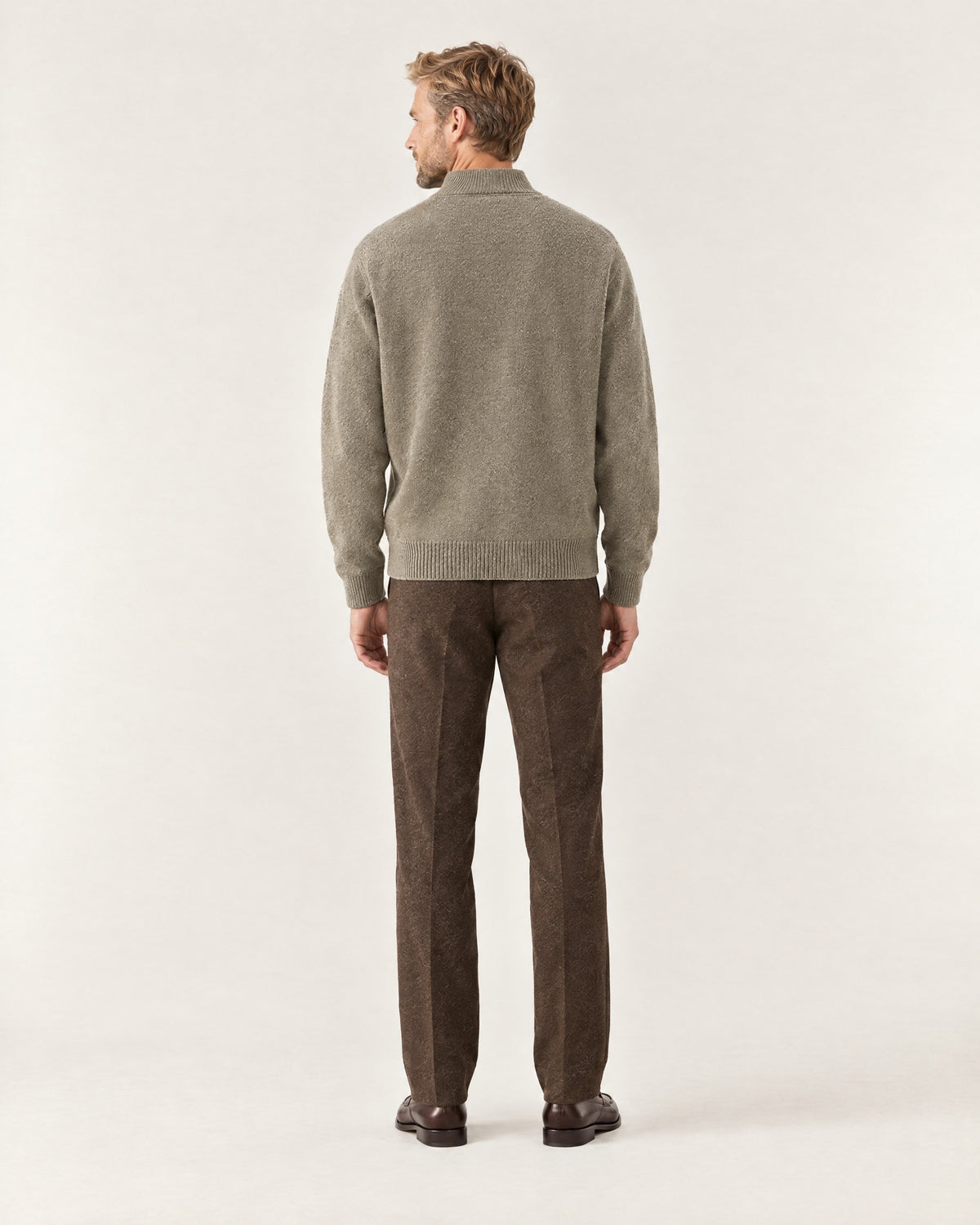 Mercantour Knit Jacket in Khaki – on model, back view