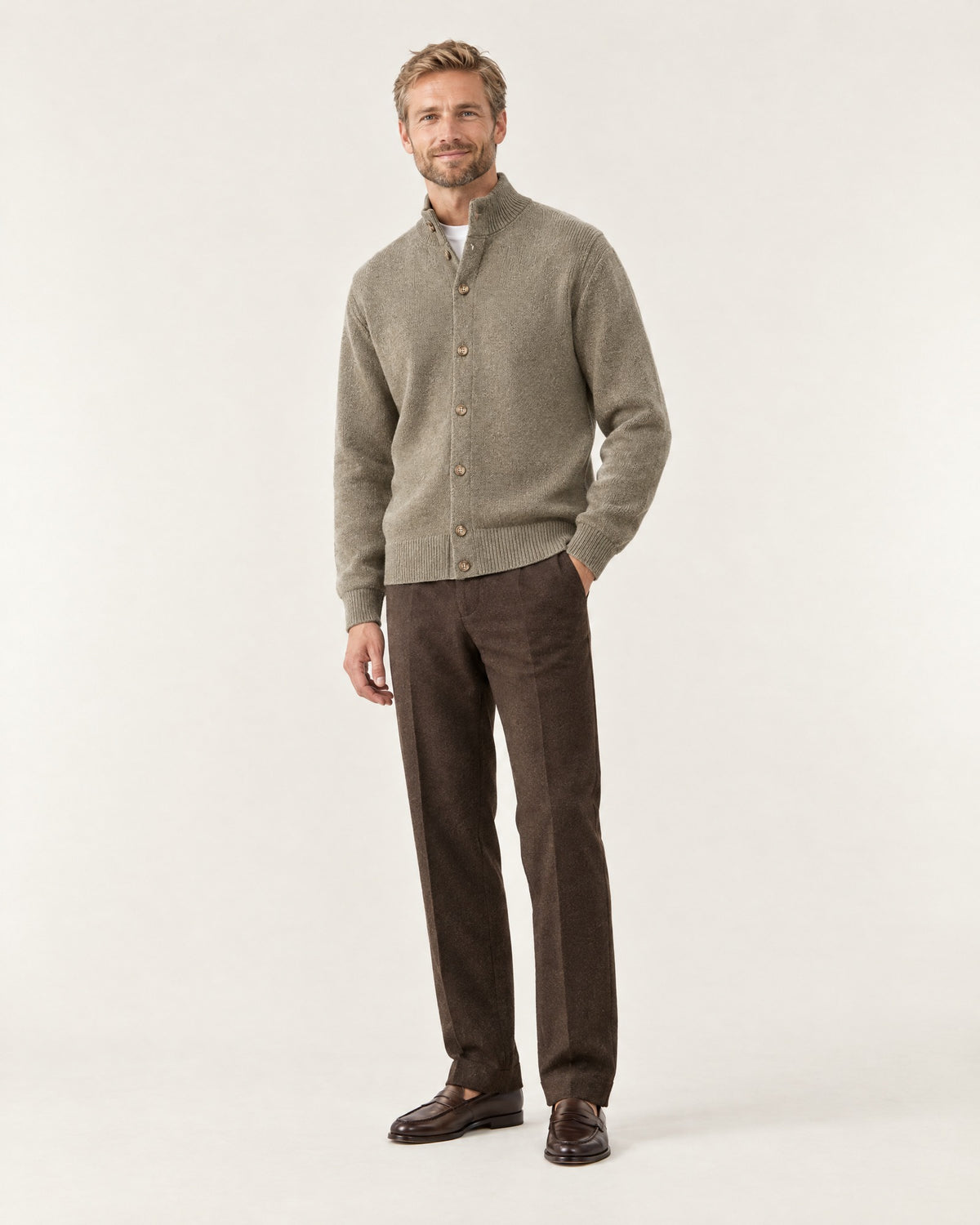 Mercantour Knit Jacket in Khaki – on model