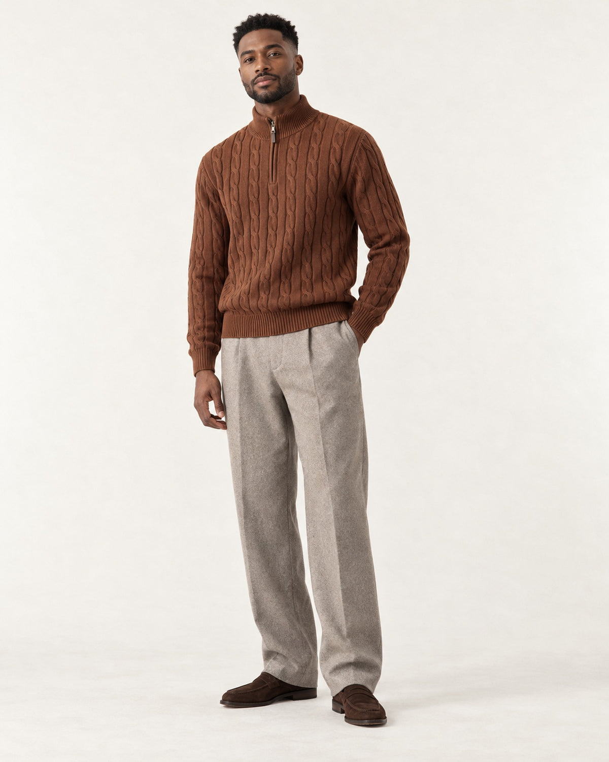 Mistral Cable Quarter-Zip in Cognac – on model