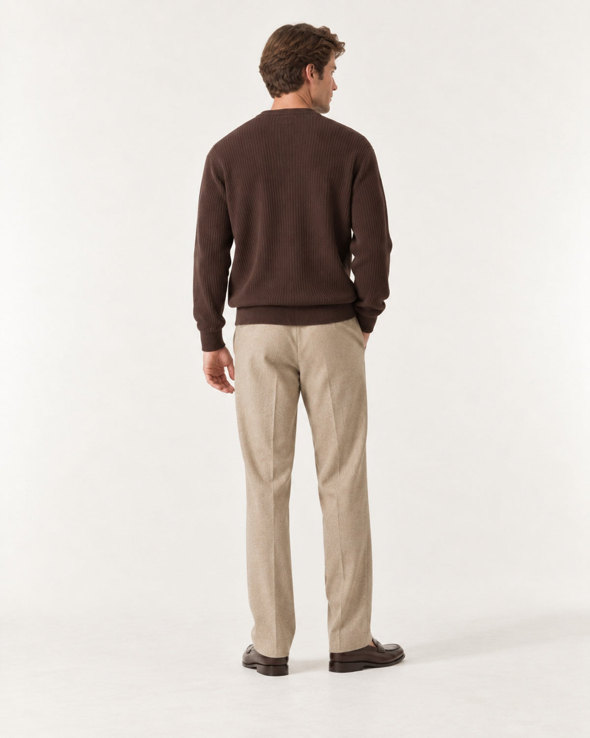 Tramontane Ribbed Sweater in Chocolate – on model, back view