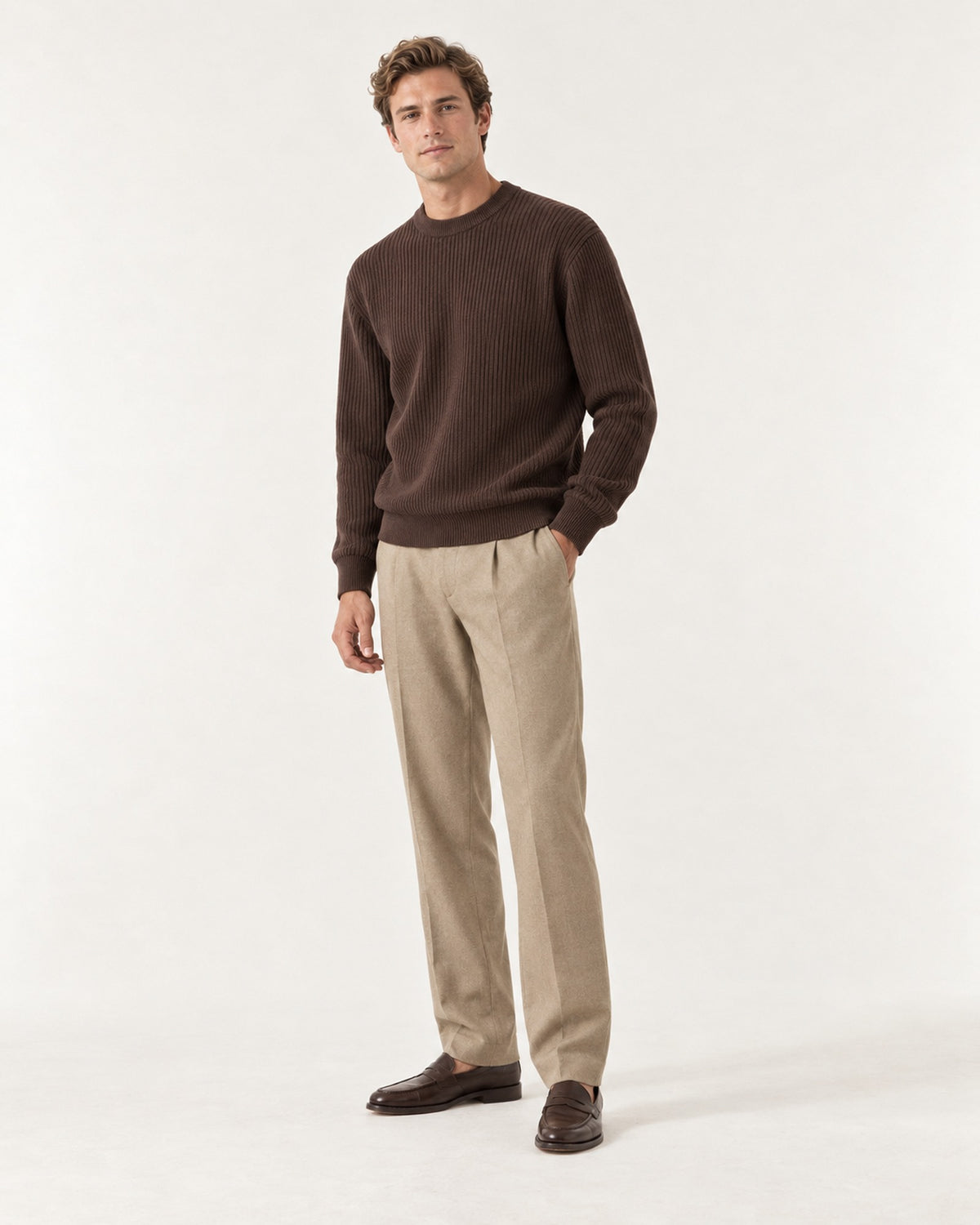 Tramontane Ribbed Sweater in Chocolate – on model