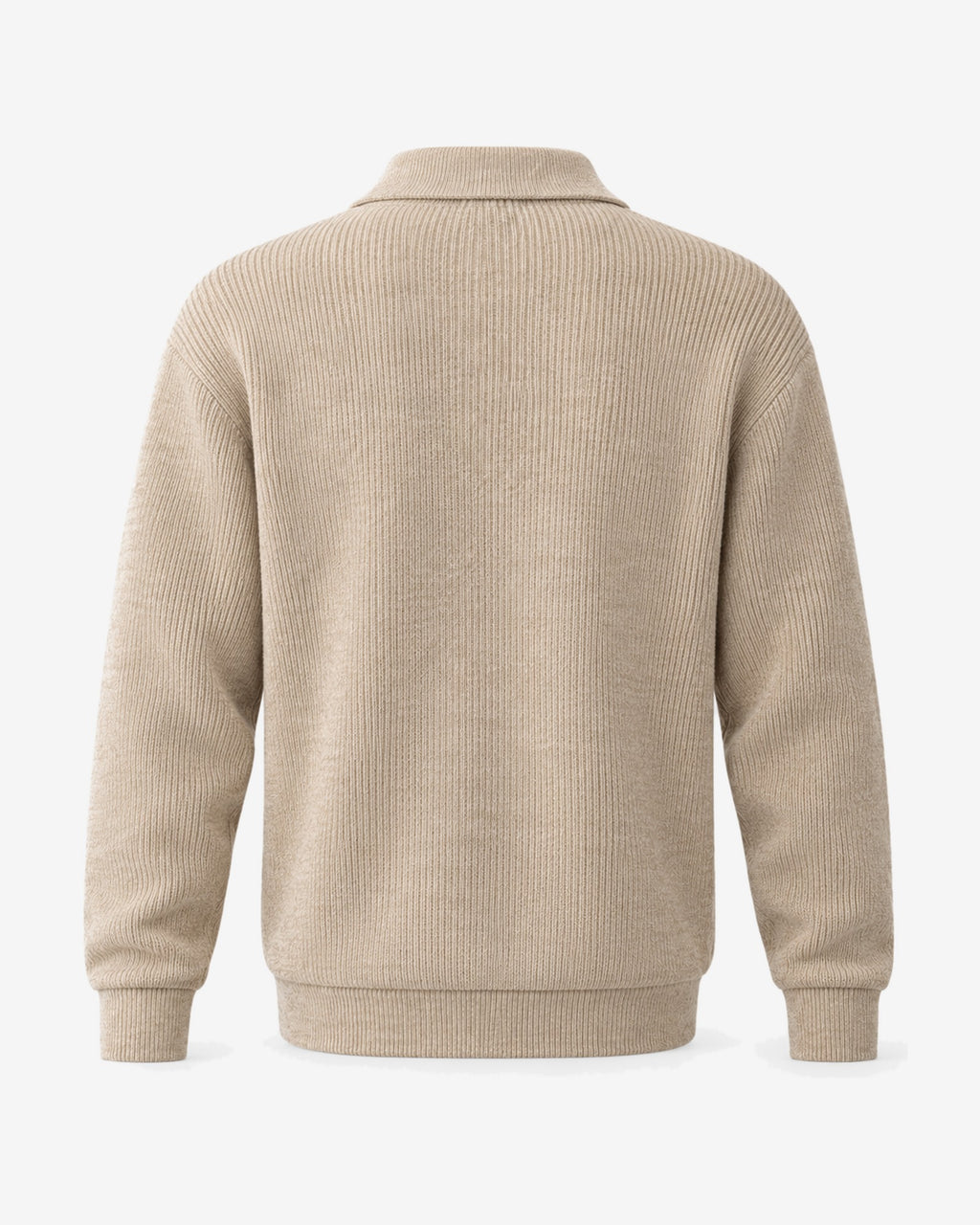 Villefranche Ribbed Knit Polo in Oat – back view