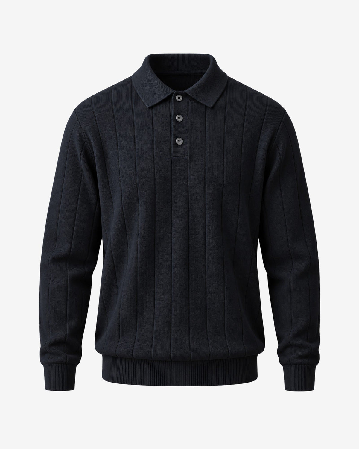 Beaulieu Ribbed Knit Polo in Black – front view