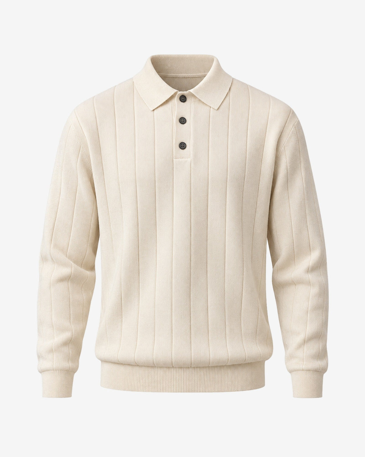 Beaulieu Ribbed Knit Polo in Ivory – front view