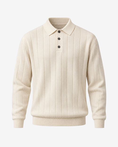 Beaulieu Ribbed Knit Polo in Ivory – front view