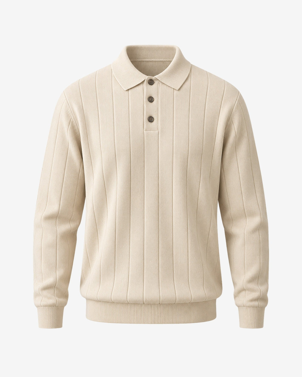 Beaulieu Ribbed Knit Polo in Oat – front view