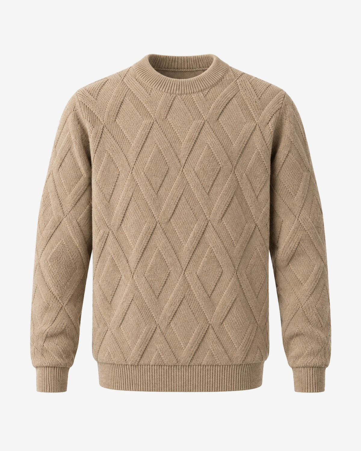Cimiez Diamond Cable Sweater in Camel – front view