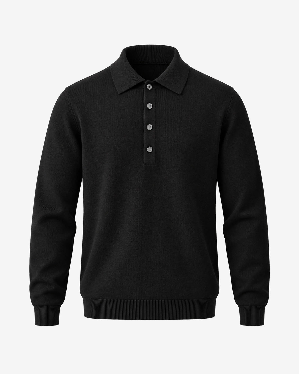 Croisette Fine Knit Polo in Black – front view