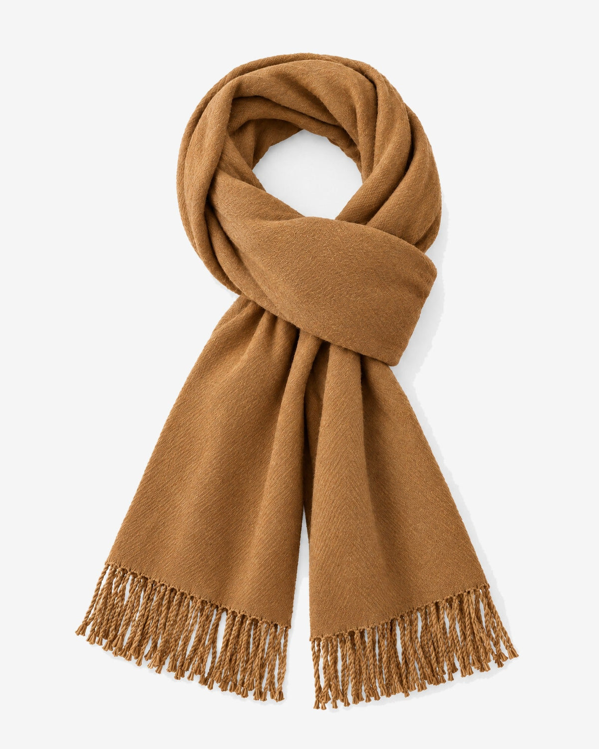 Èze Fringe Scarf in Camel – front view