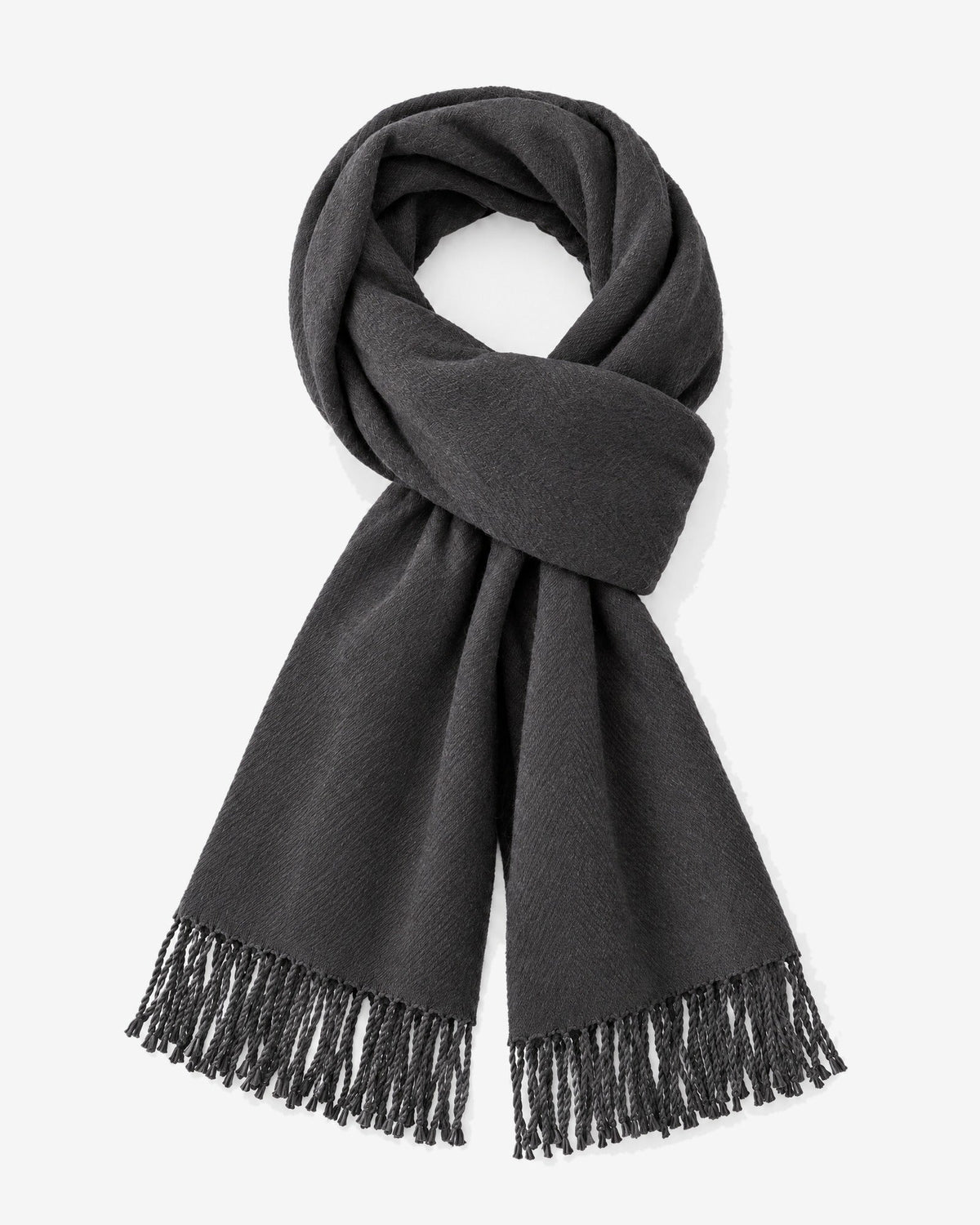 Èze Fringe Scarf in Charcoal – front view