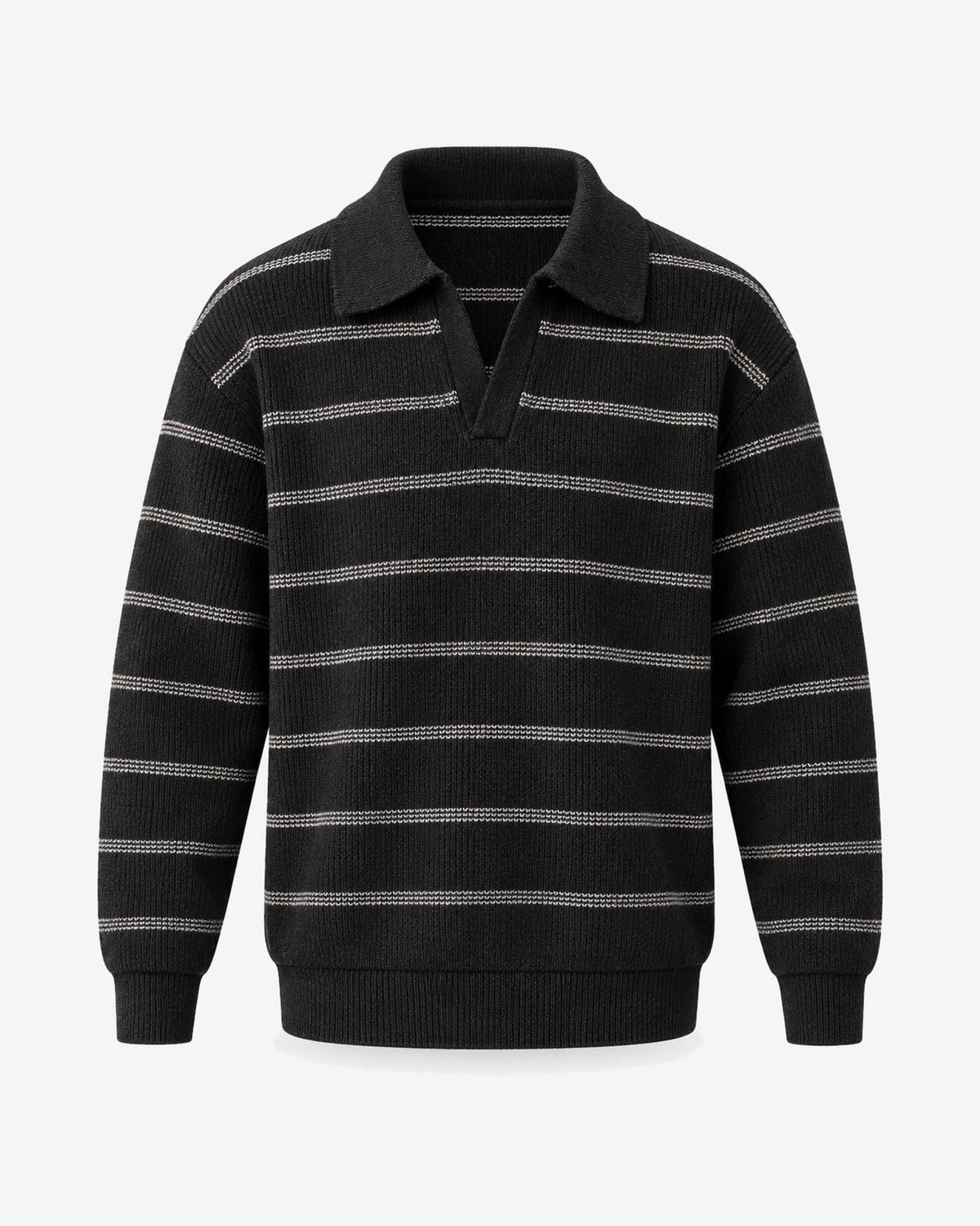 Garoupe Striped Rugby Knit in Black Stripe – front view
