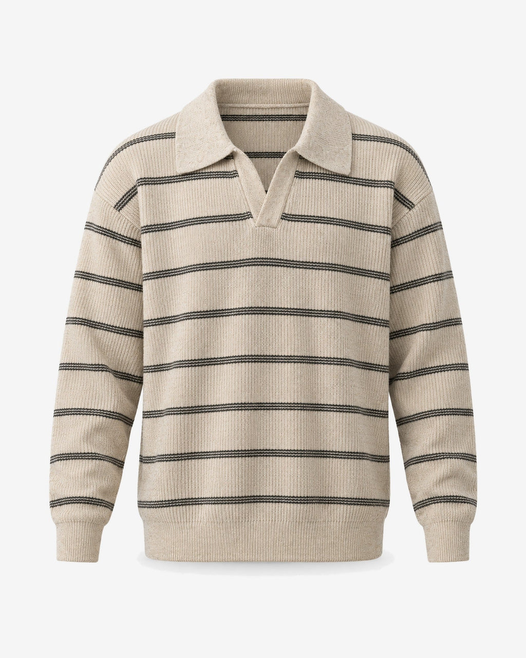 Garoupe Striped Rugby Knit in Oat Stripe – front view