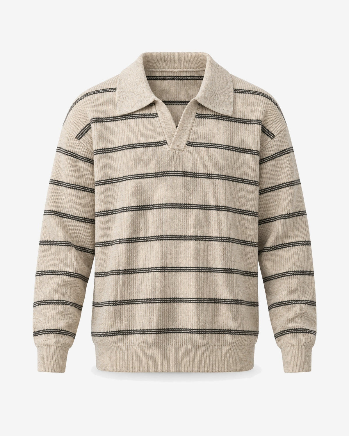 Garoupe Striped Rugby Knit in Oat Stripe – front view