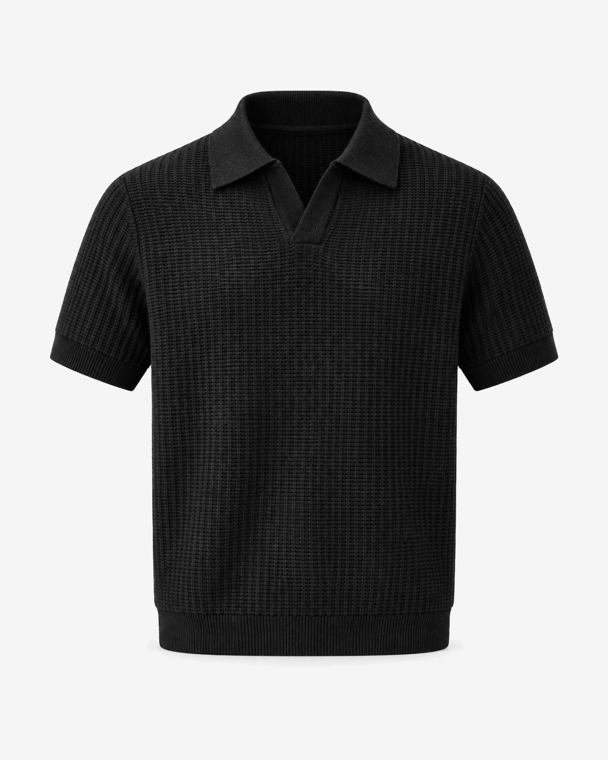 Golfe-Juan Short Sleeve Knit Polo in Black – front view
