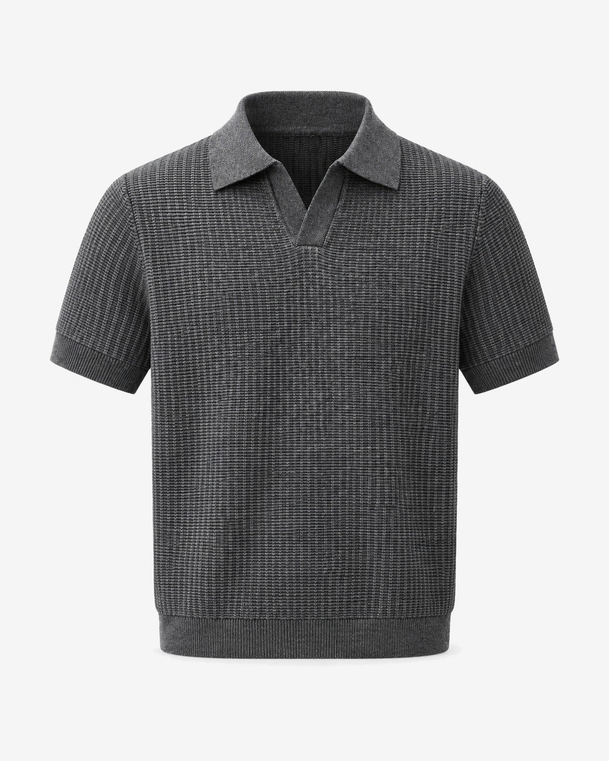 Golfe-Juan Short Sleeve Knit Polo in Grey – front view