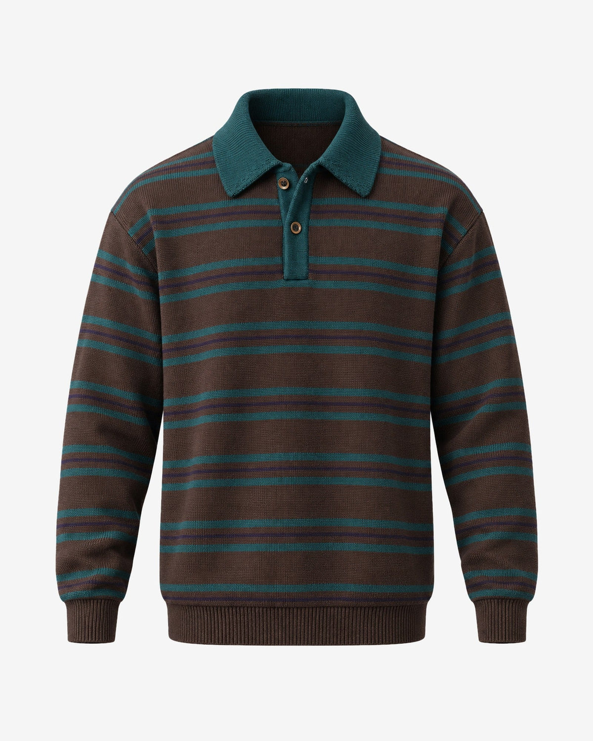 Hercule Striped Rugby Polo in Chocolate – front view