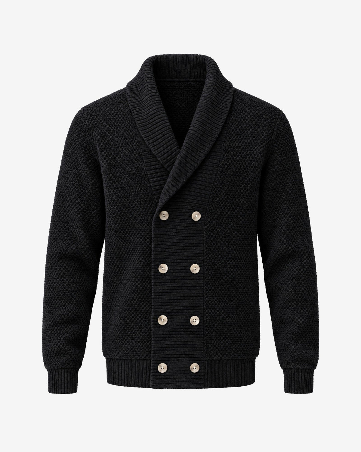 Lérins Double-Breasted Cardigan in Black – front view