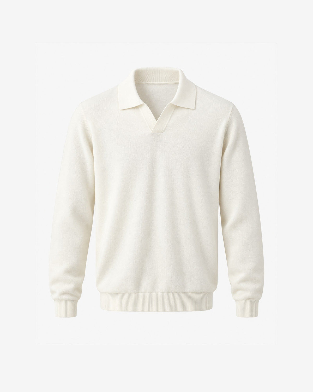 Promenade Knit Polo in Ivory – front view