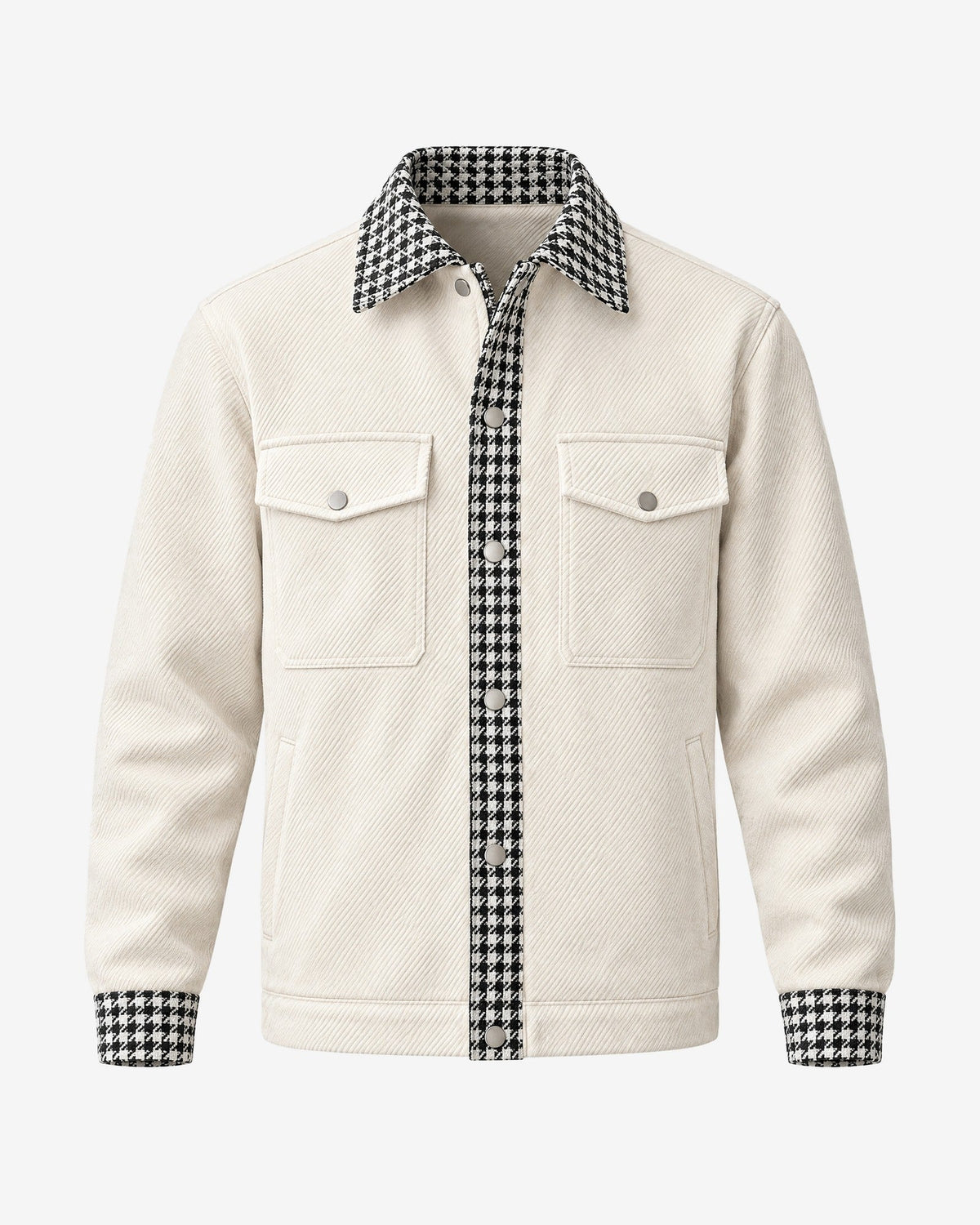 Train Bleu Houndstooth Jacket in Ivory – front view