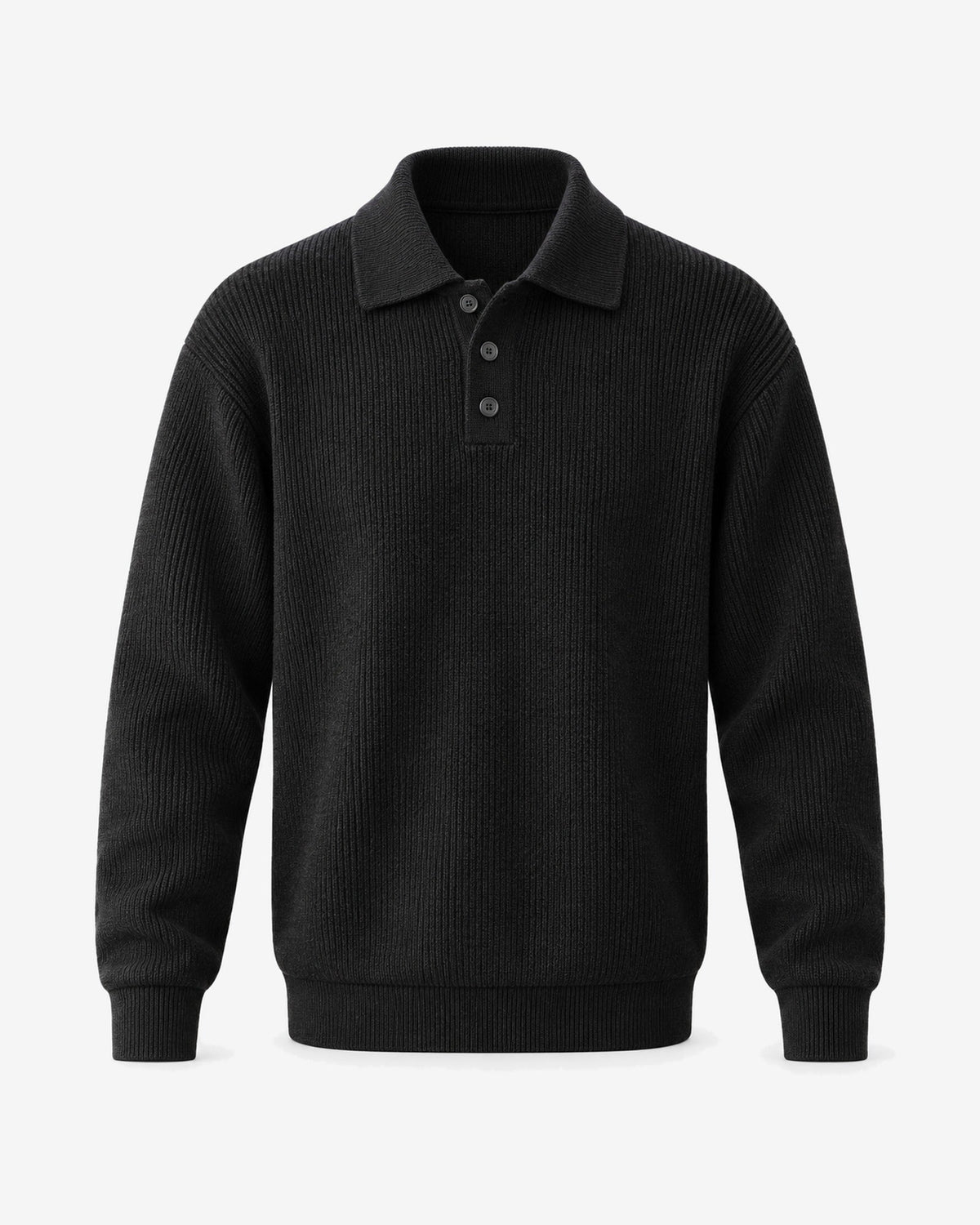 Villefranche Ribbed Knit Polo in Black – front view