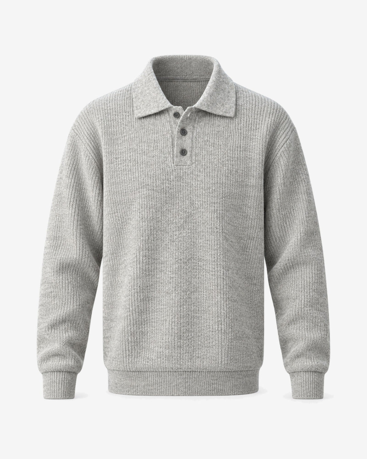 Villefranche Ribbed Knit Polo in Grey – front view