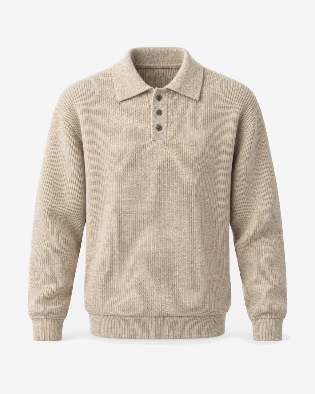 Villefranche Ribbed Knit Polo in Oat – front view