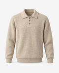 Villefranche Ribbed Knit Polo in Oat – front view