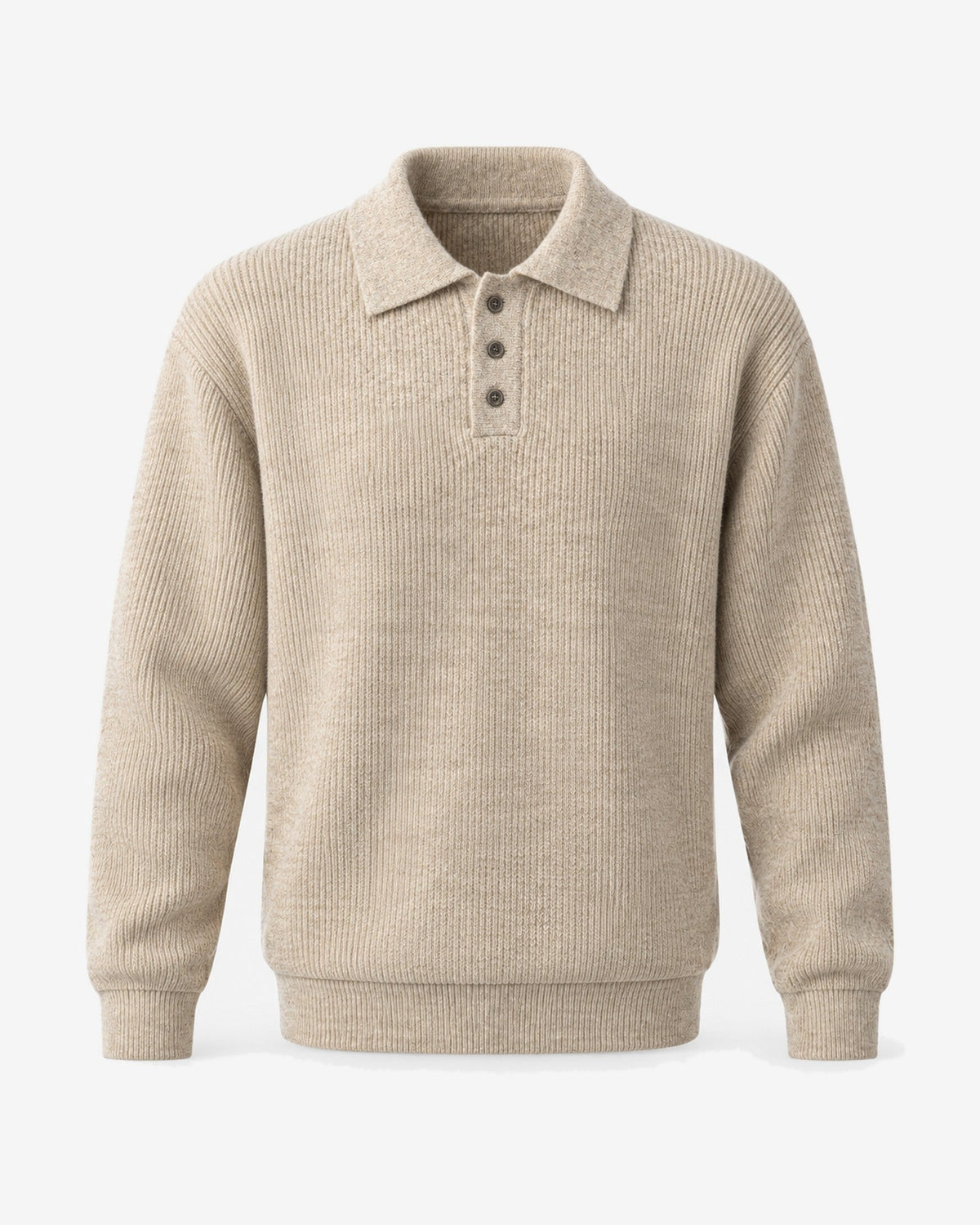 Villefranche Ribbed Knit Polo in Oat – front view